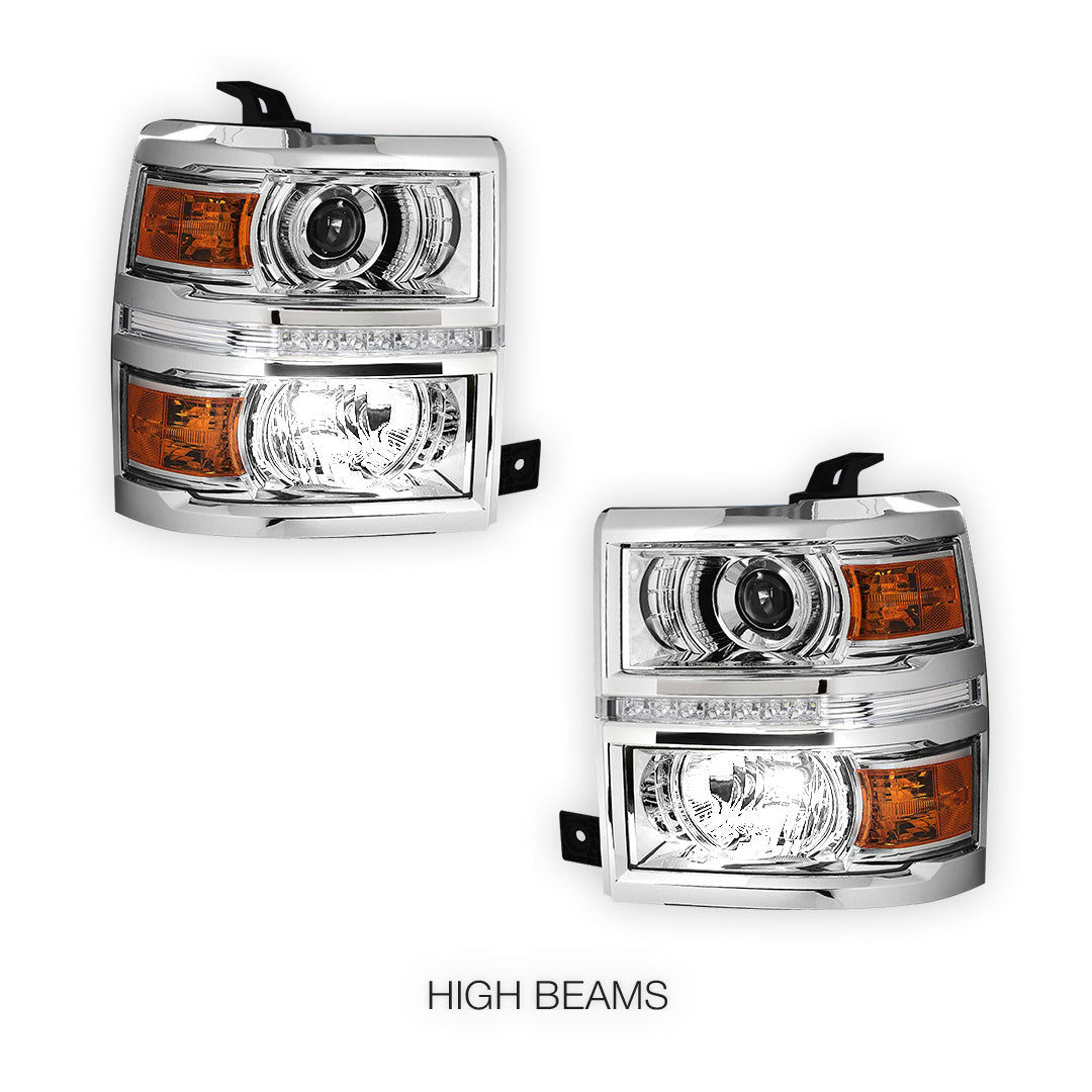 Chevrolet Silverado 1500 LS / LT / LTZ (2014 - 2015) Projector LED Bar DRL Headlights LH + RH