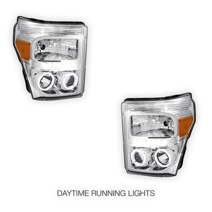 Ford F-350 (2011 - 2016) Dual Halo Projector LED DRL Headlights LH + RH
