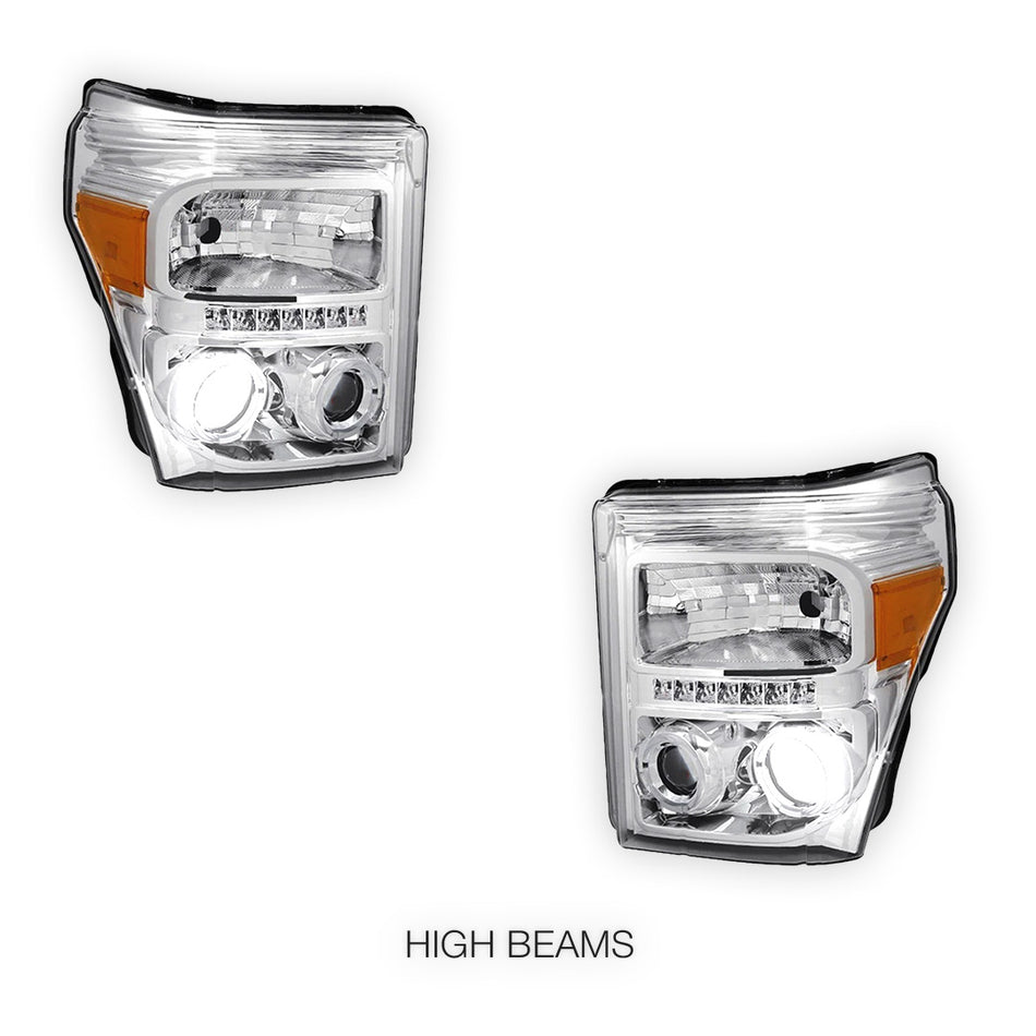 Ford F-350 (2011 - 2016) Dual Halo Projector LED DRL Headlights LH + RH