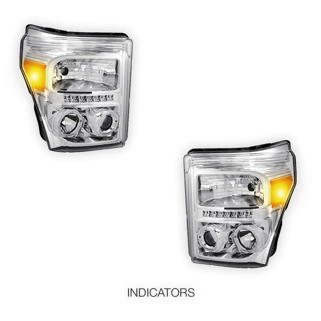 Ford F-350 (2011 - 2016) Dual Halo Projector LED DRL Headlights LH + RH