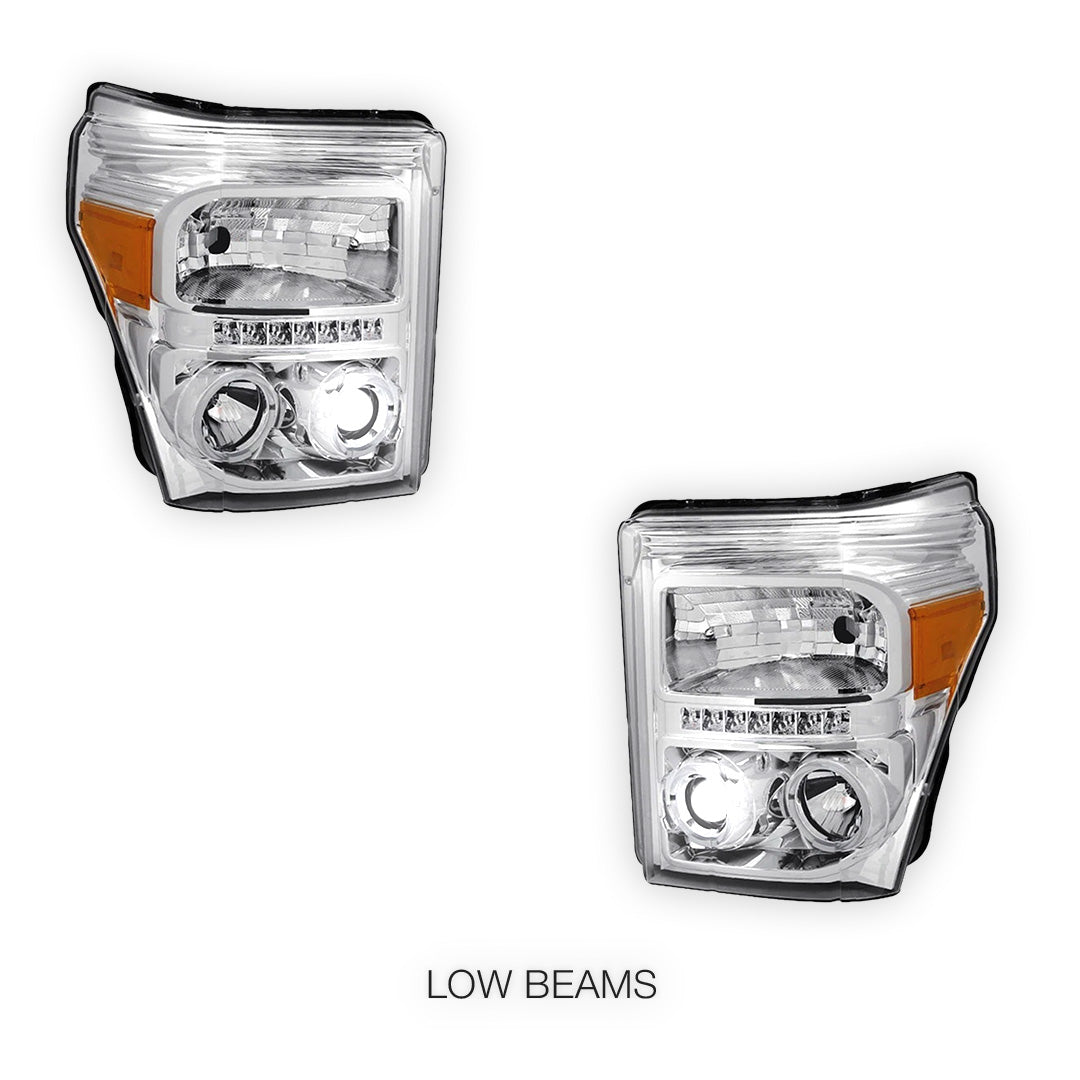 Ford F-350 (2011 - 2016) Dual Halo Projector LED DRL Headlights LH + RH