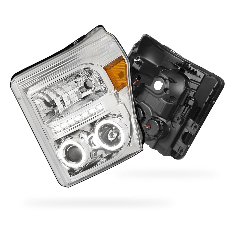 Ford F-450 (2011 - 2016) Dual Halo Projector LED DRL Headlights LH + RH