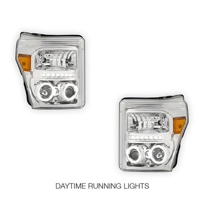 Ford F-450 (2011 - 2016) Dual Halo Projector LED DRL Headlights LH + RH