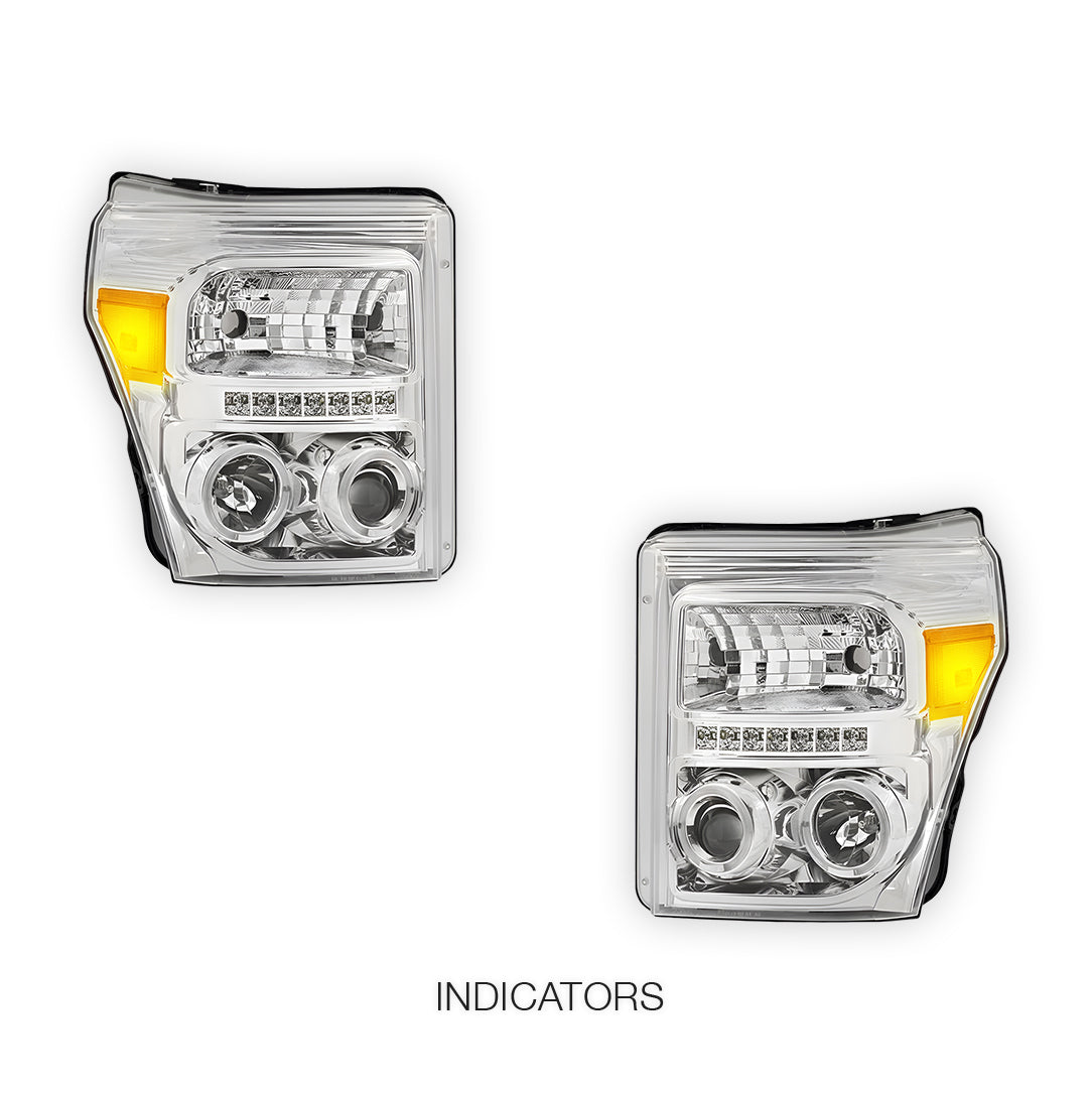 Ford F-450 (2011 - 2016) Dual Halo Projector LED DRL Headlights LH + RH