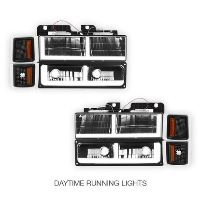 Chevrolet C1500 Suburban Silverado / LS / LT (1994 - 1999) F - LED DRL Headlights LH + RH