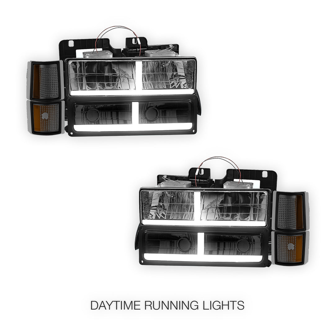 GMC C1500 SL / SLE / SLT (1994 - 1999) F - LED Bar DRL Headlights LH + RH