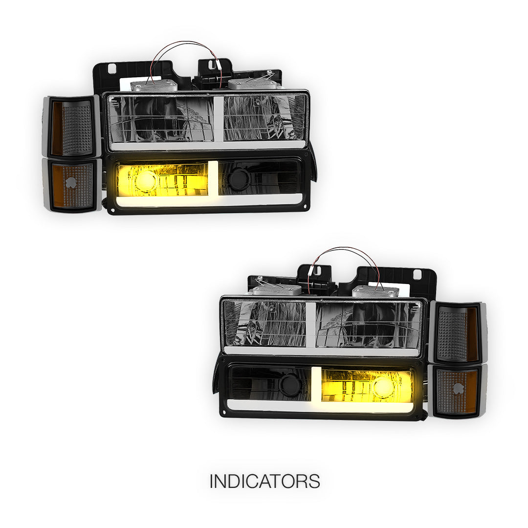 GMC C1500 SL / SLE / SLT (1994 - 1999) F - LED Bar DRL Headlights LH + RH