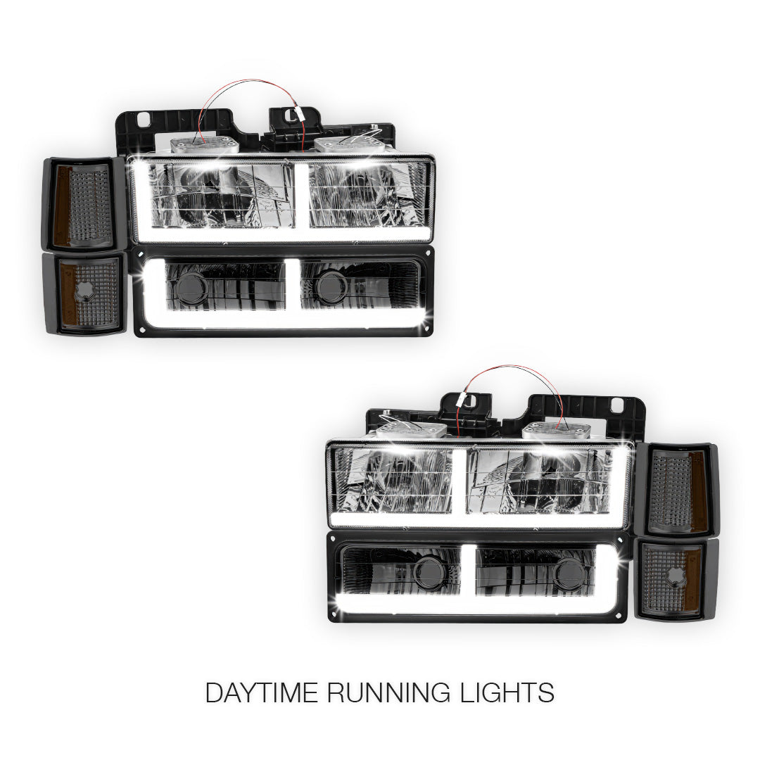 GMC C1500 Suburban SLE / SLT (1994 - 1999) F - LED Bar DRL Headlights LH + RH