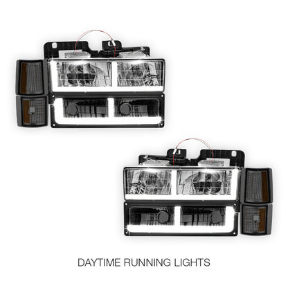 GMC C1500 Suburban SLE / SLT (1994 - 1999) F - LED Bar DRL Headlights LH + RH