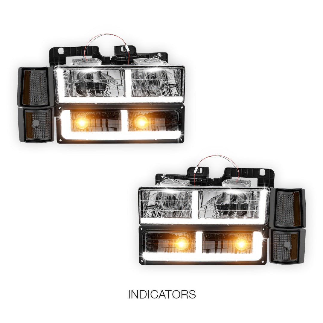 GMC C1500 Suburban SLE / SLT (1994 - 1999) F - LED Bar DRL Headlights LH + RH