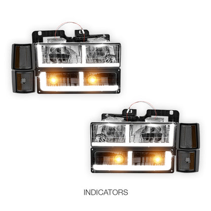 GMC C1500 Suburban SLE / SLT (1994 - 1999) F - LED Bar DRL Headlights LH + RH