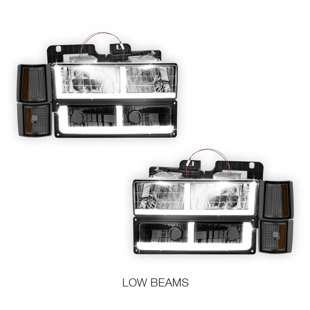GMC C1500 Suburban SLE / SLT (1994 - 1999) F - LED Bar DRL Headlights LH + RH