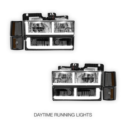 GMC K1500 Suburban SLE / SLT (1994 - 1999) F - LED Bar DRL Headlights LH + RH