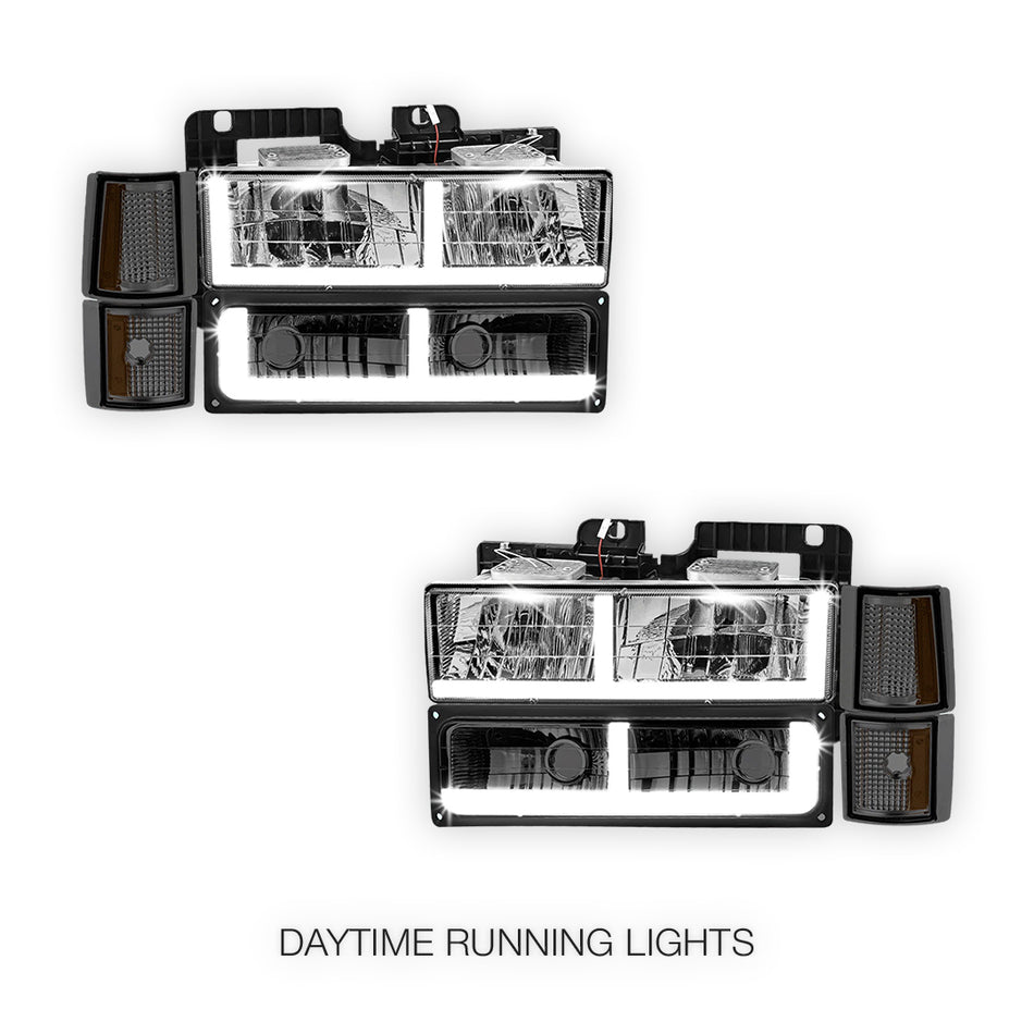 GMC K2500 Suburban SLE / SLT (1994 - 1999) F - LED Bar DRL Headlights LH + RH