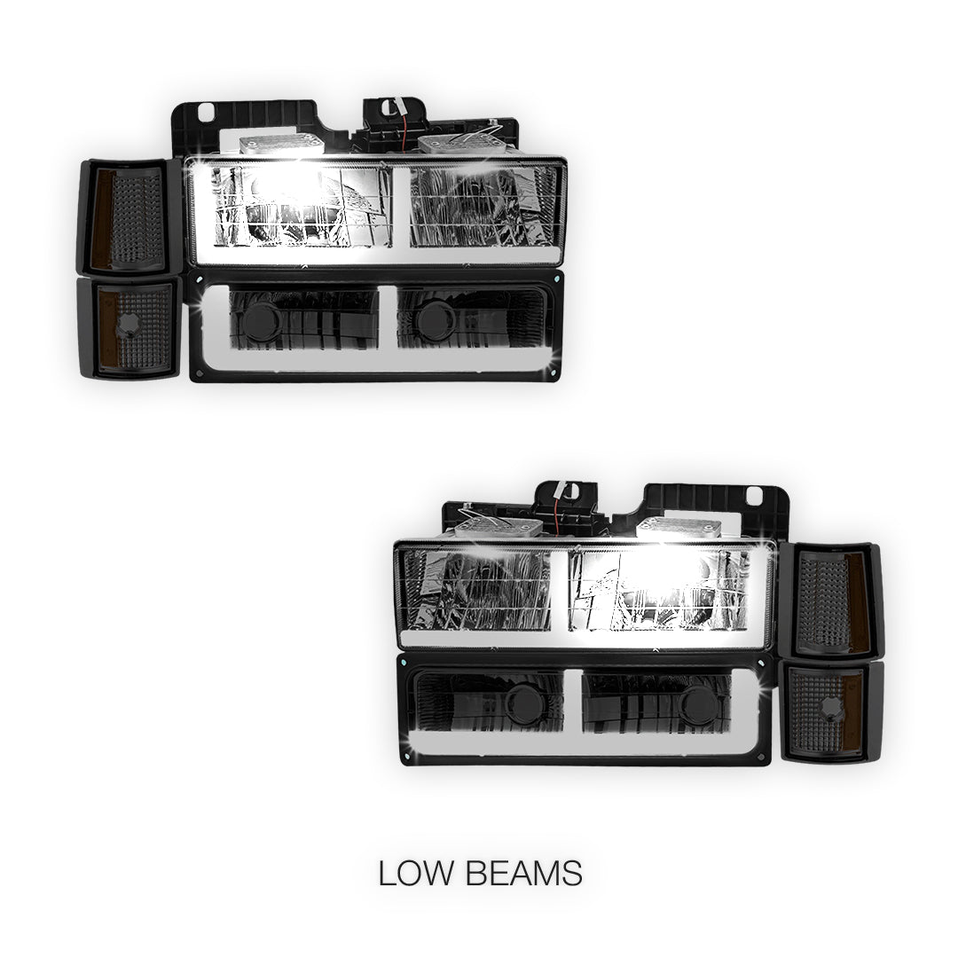 GMC K2500 Suburban SLE / SLT (1994 - 1999) F - LED Bar DRL Headlights LH + RH