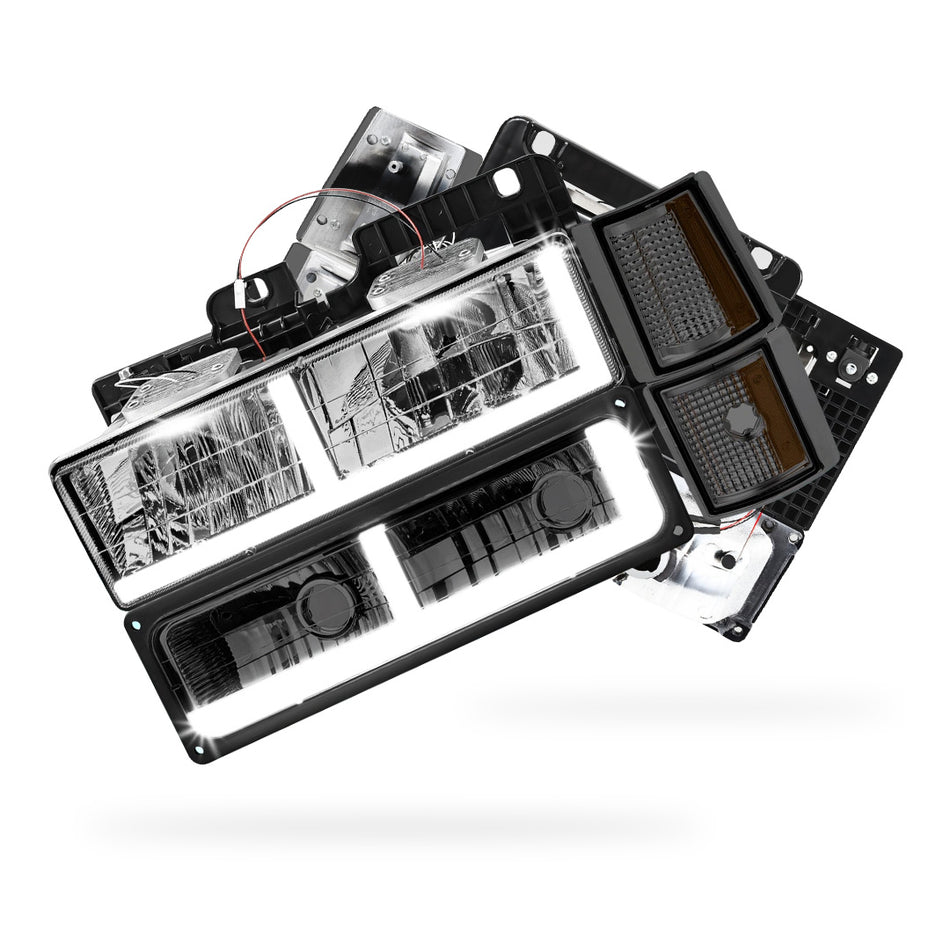 GMC C2500 Silverado / SLT / SLE (1994 - 2000) F - LED Bar DRL Headlights LH + RH