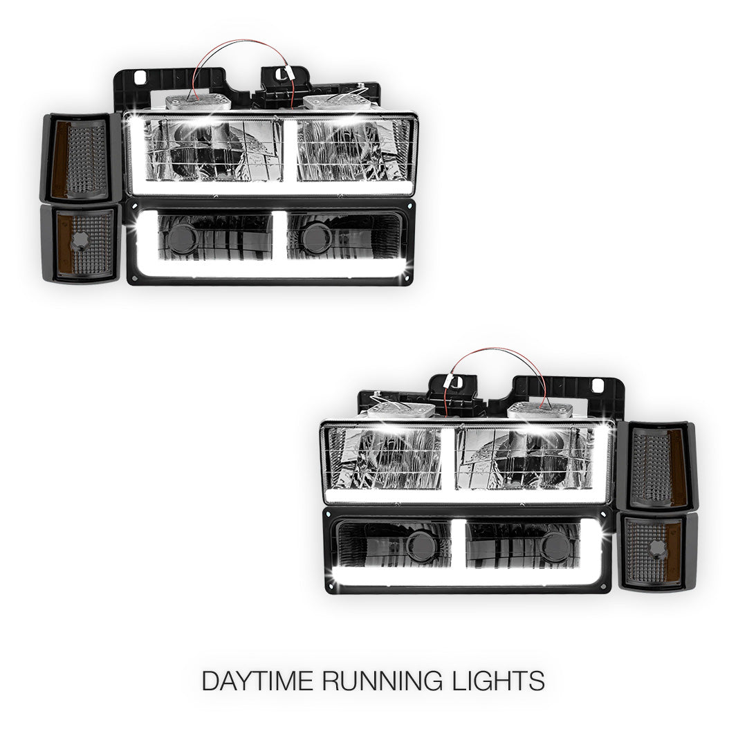 GMC C2500 Silverado / SLT / SLE (1994 - 2000) F - LED Bar DRL Headlights LH + RH