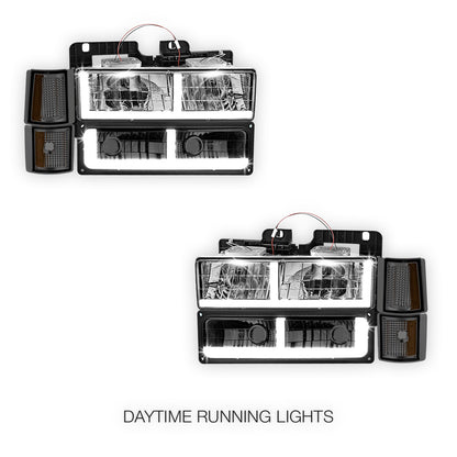 GMC C2500 Silverado / SLT / SLE (1994 - 2000) F - LED Bar DRL Headlights LH + RH