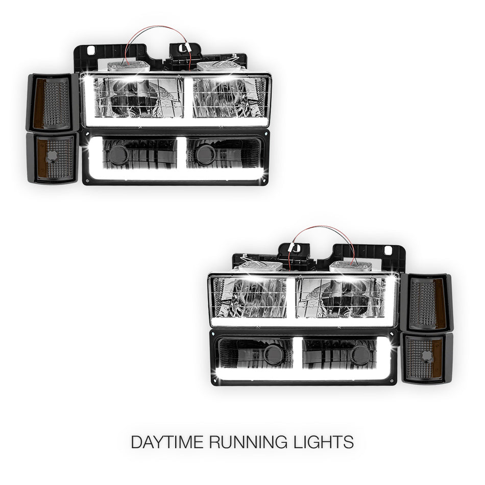 GMC C2500 Silverado / SLT / SLE (1994 - 2000) F - LED Bar DRL Headlights LH + RH