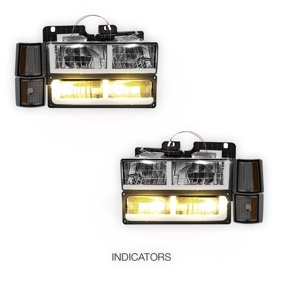 GMC C2500 Silverado / SLT / SLE (1994 - 2000) F - LED Bar DRL Headlights LH + RH