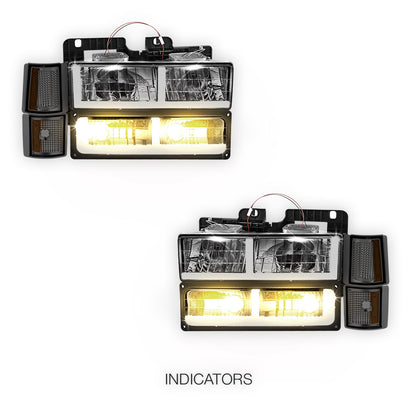 GMC C2500 Silverado / SLT / SLE (1994 - 2000) F - LED Bar DRL Headlights LH + RH