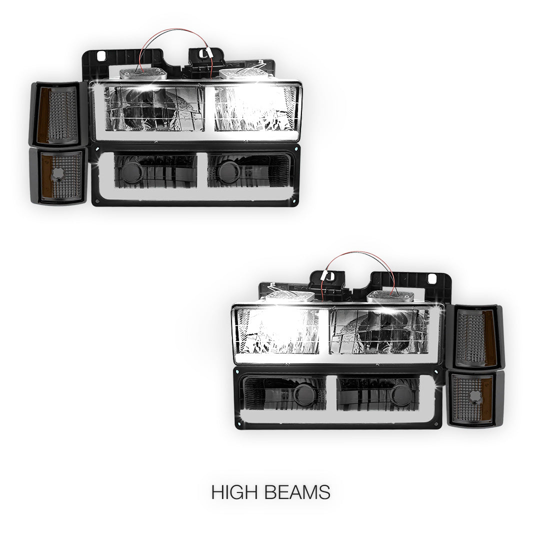 GMC C2500 Silverado / SLT / SLE (1994 - 2000) F - LED Bar DRL Headlights LH + RH