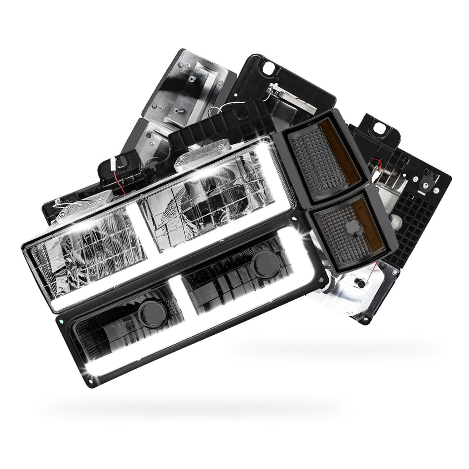 GMC K2500 Cheyenne / Scottsdale / SLE (1994 - 2000) F - LED Bar DRL Headlights LH + RH