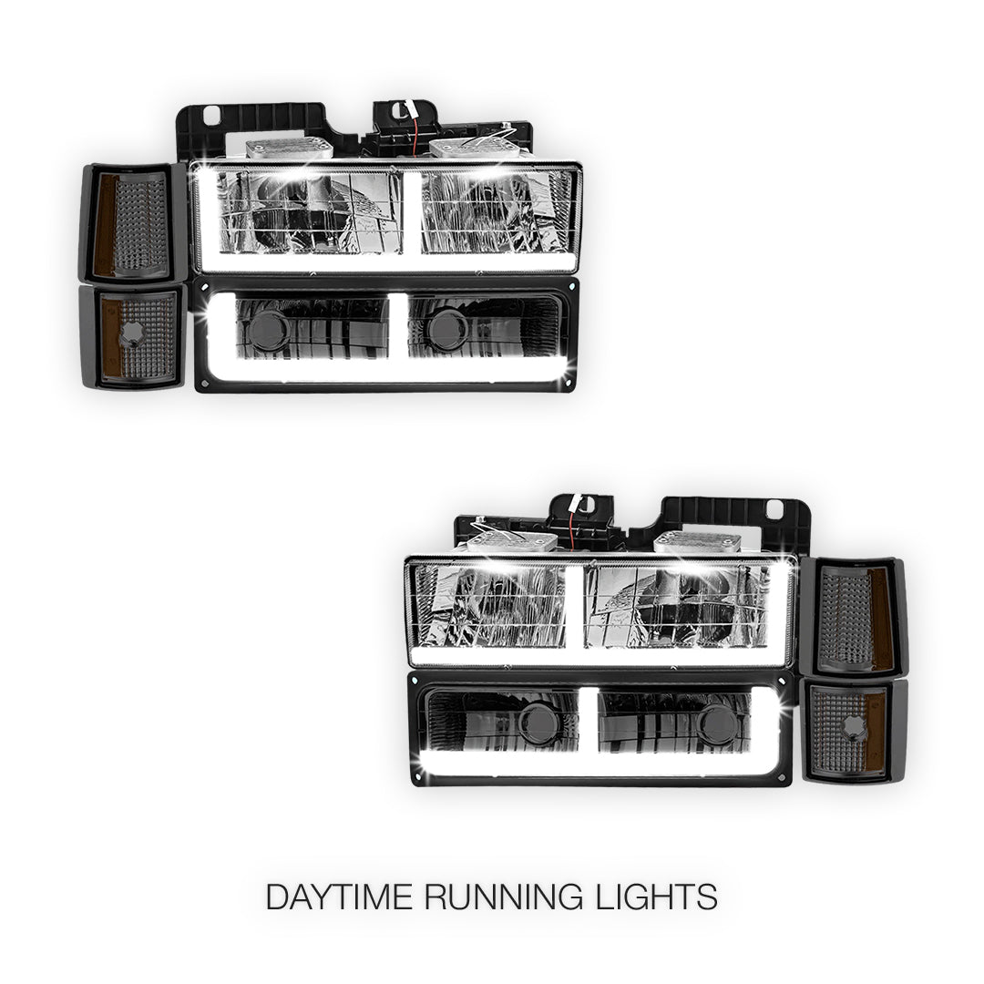 GMC K2500 Cheyenne / Scottsdale / SLE (1994 - 2000) F - LED Bar DRL Headlights LH + RH