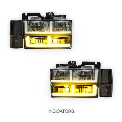 GMC K3500 Cheyenne / Scottsdale / SLE (1994 - 2000) F - LED Bar DRL Headlights LH + RH