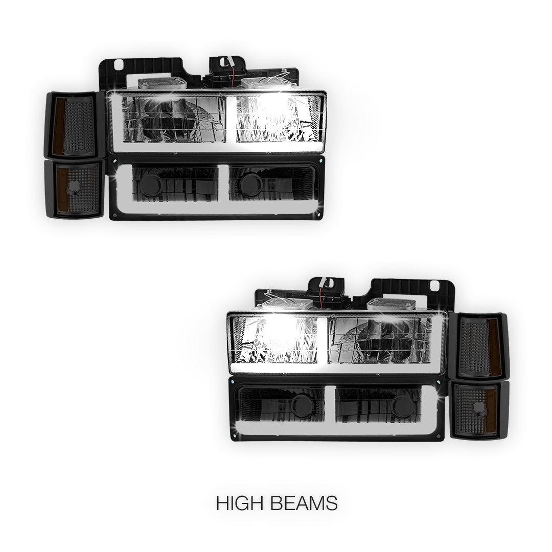 GMC K3500 Cheyenne / Scottsdale / SLE (1994 - 2000) F - LED Bar DRL Headlights LH + RH