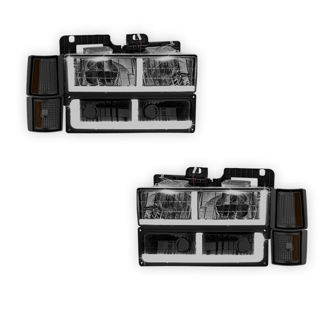 GMC K3500 Cheyenne / Scottsdale / SLE (1994 - 2000) F - LED Bar DRL Headlights LH + RH