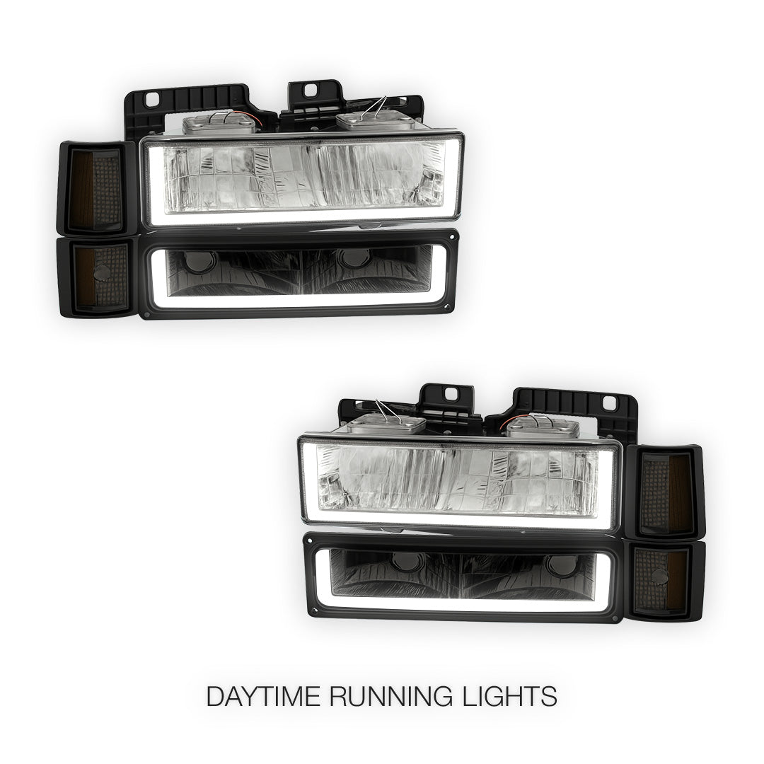 GMC C1500 SL / SLE / SLT (1994 - 1999) U - LED Bar DRL Headlights LH + RH