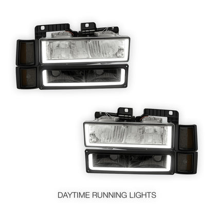GMC C1500 SL / SLE / SLT (1994 - 1999) U - LED Bar DRL Headlights LH + RH