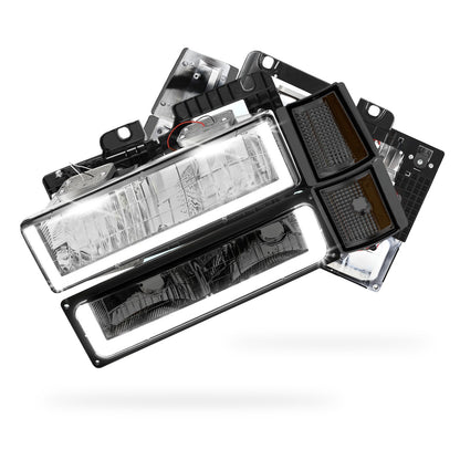 GMC C1500 SL / SLE / SLT (1994 - 1999) U - LED Bar DRL Headlights LH + RH