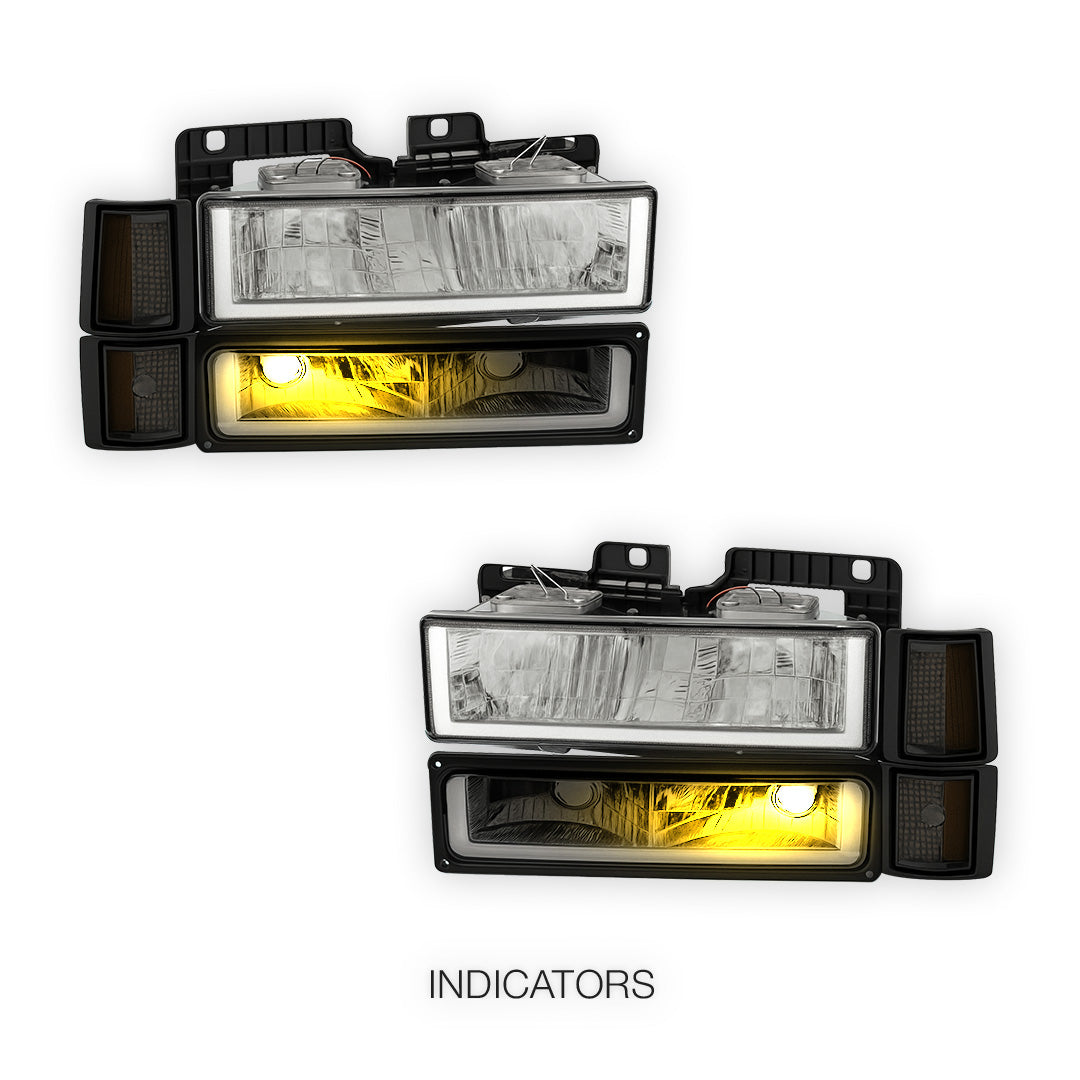 GMC C1500 SL / SLE / SLT (1994 - 1999) U - LED Bar DRL Headlights LH + RH