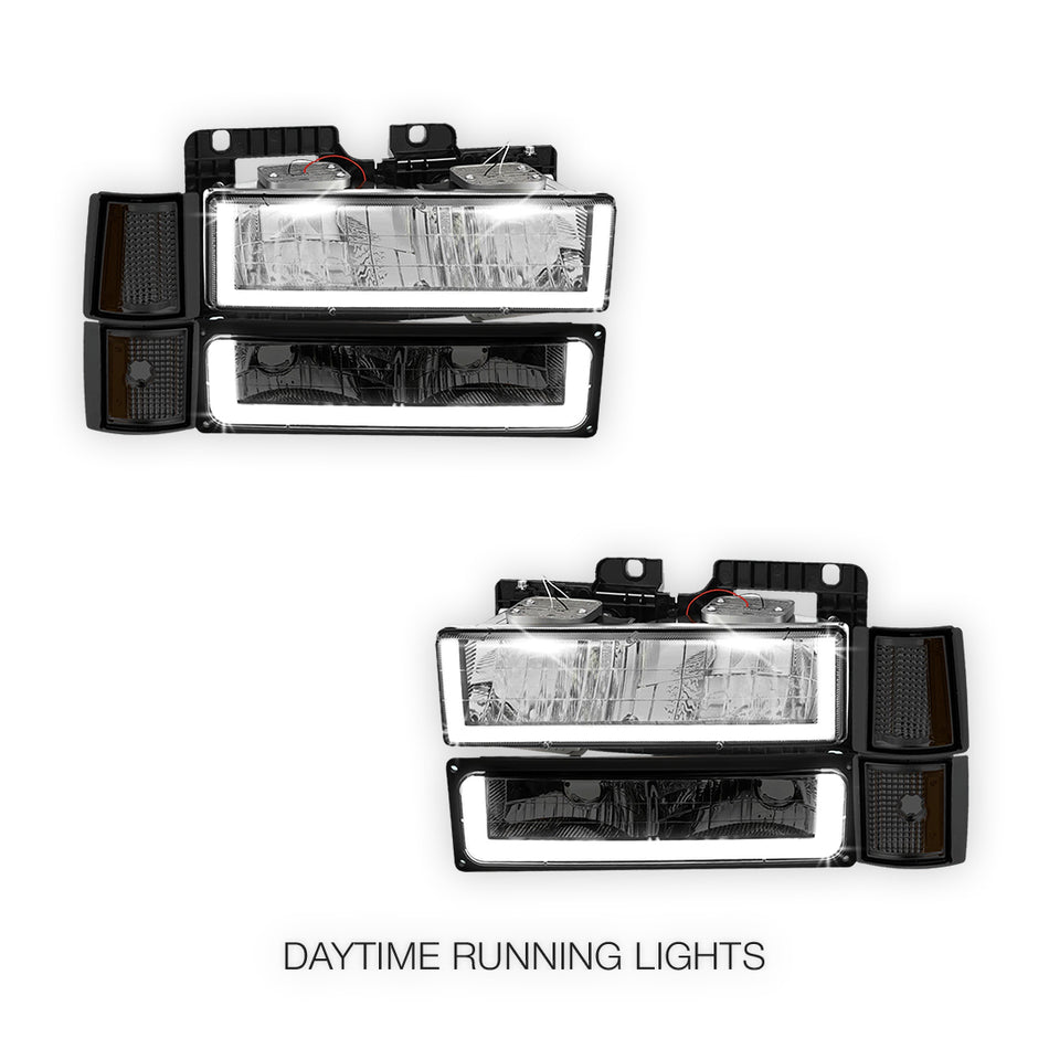 GMC K1500 Suburban SLE / SLT (1994 - 1999) U - LED Bar DRL Headlights LH + RH