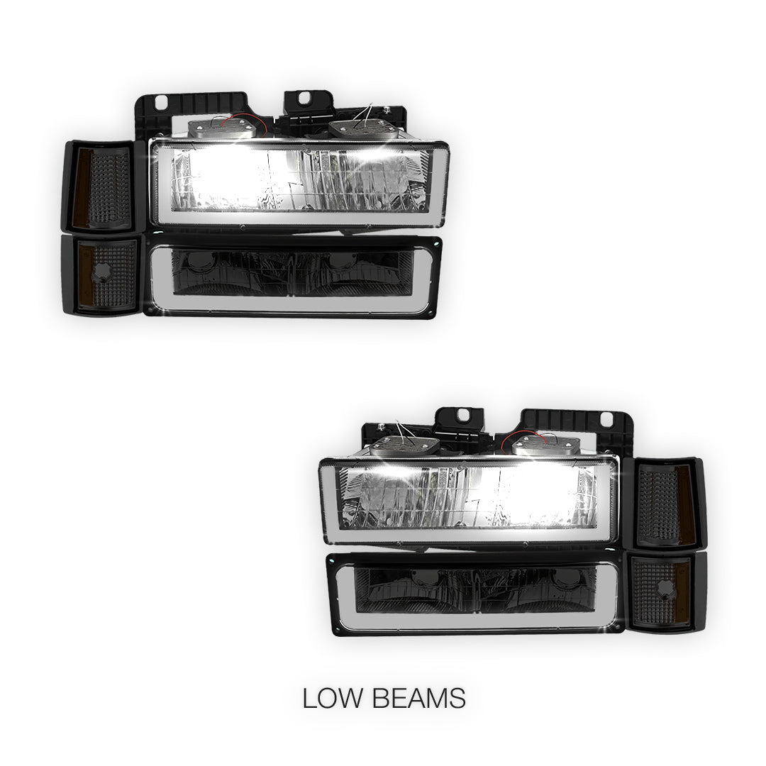 GMC K1500 Suburban SLE / SLT (1994 - 1999) U - LED Bar DRL Headlights LH + RH