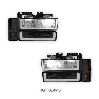 GMC K1500 Suburban SLE / SLT (1994 - 1999) U - LED Bar DRL Headlights LH + RH
