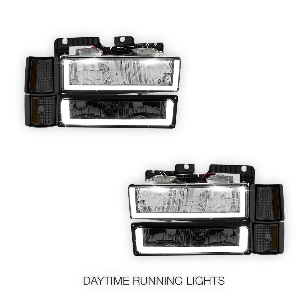 GMC K2500 Suburban SLE / SLT (1994 - 1999) U - LED Bar DRL Headlights LH + RH