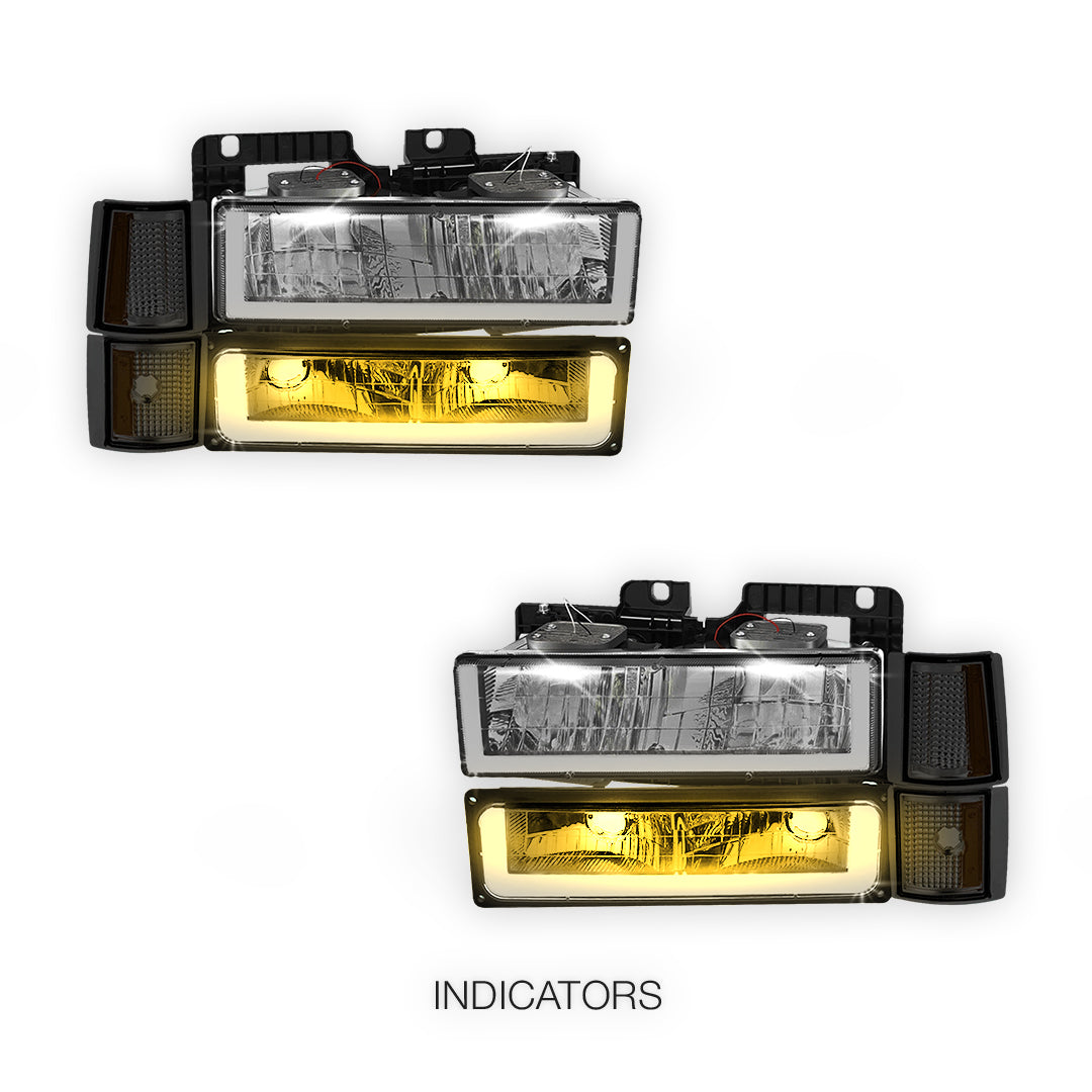 GMC K2500 Suburban SLE / SLT (1994 - 1999) U - LED Bar DRL Headlights LH + RH
