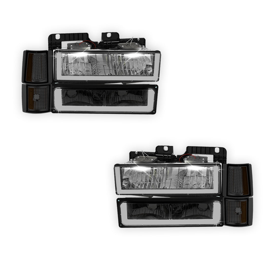 GMC K2500 Suburban SLE / SLT (1994 - 1999) U - LED Bar DRL Headlights LH + RH