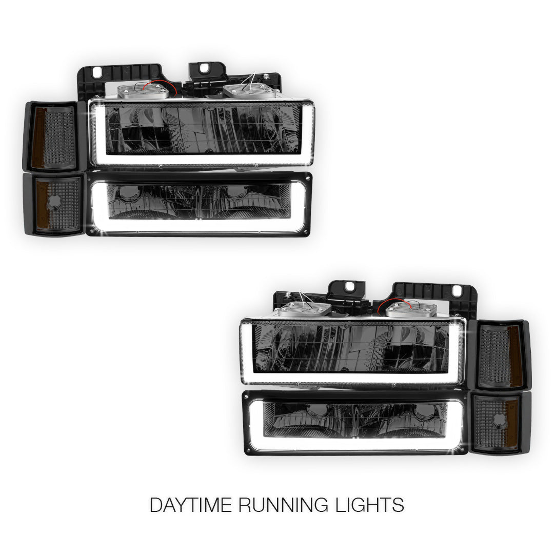 GMC C2500 Silverado / SLT / SLE (1994 - 2000) U - LED Bar DRL Headlights LH + RH