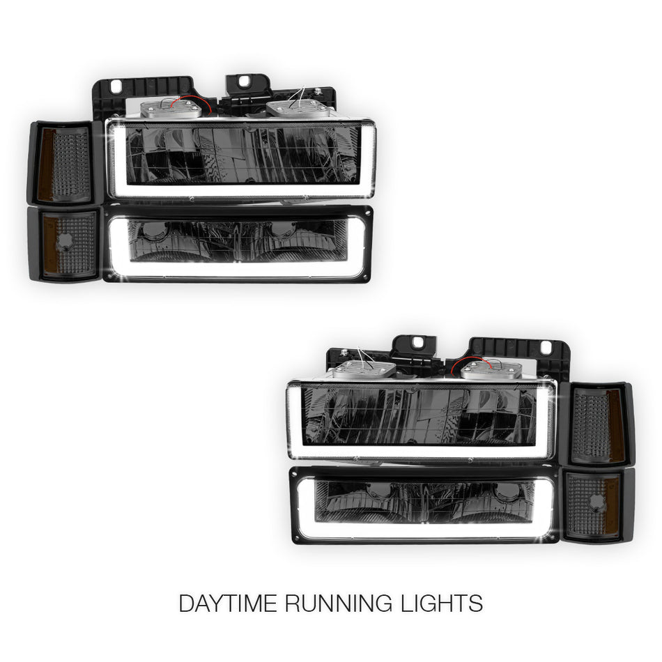 GMC C2500 Silverado / SLT / SLE (1994 - 2000) U - LED Bar DRL Headlights LH + RH