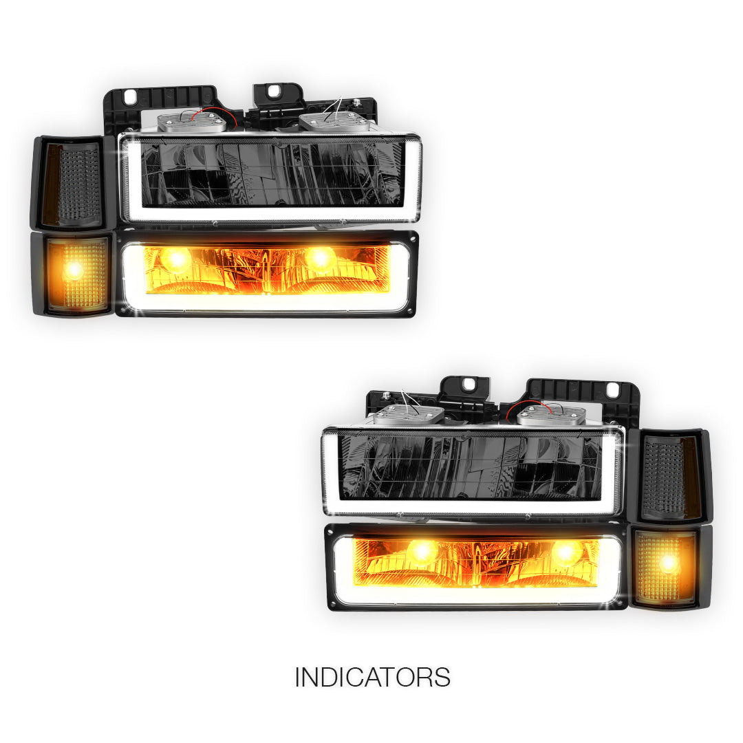 GMC C2500 Silverado / SLT / SLE (1994 - 2000) U - LED Bar DRL Headlights LH + RH