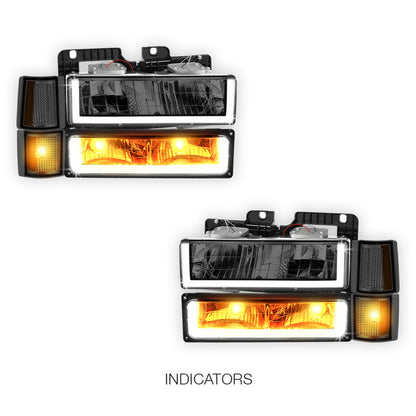 GMC C2500 Silverado / SLT / SLE (1994 - 2000) U - LED Bar DRL Headlights LH + RH