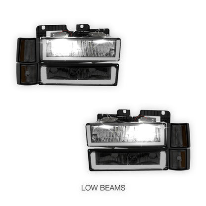 GMC K2500 Cheyenne / Scottsdale / SLE (1994 - 2000) U - LED Bar DRL Headlights LH + RH