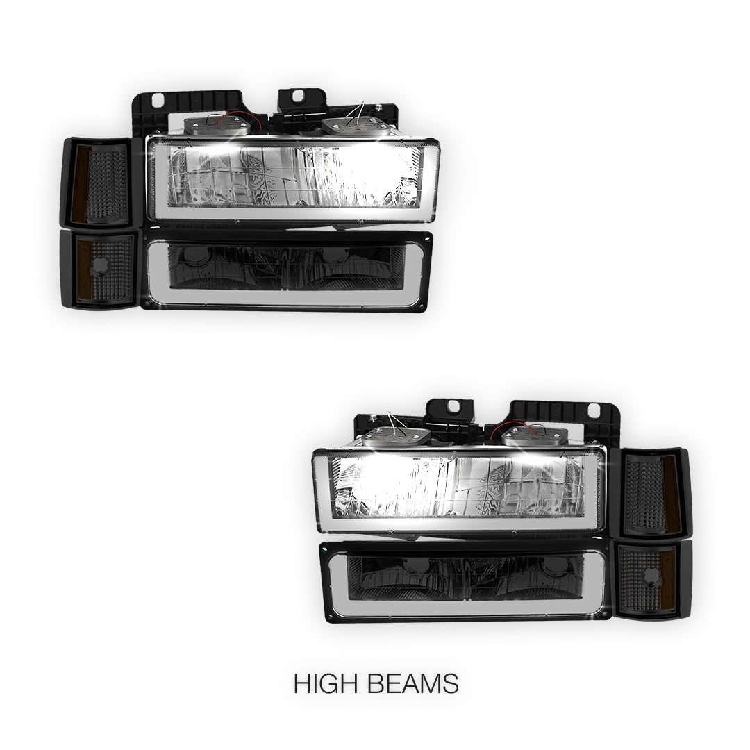 GMC K2500 Cheyenne / Scottsdale / SLE (1994 - 2000) U - LED Bar DRL Headlights LH + RH
