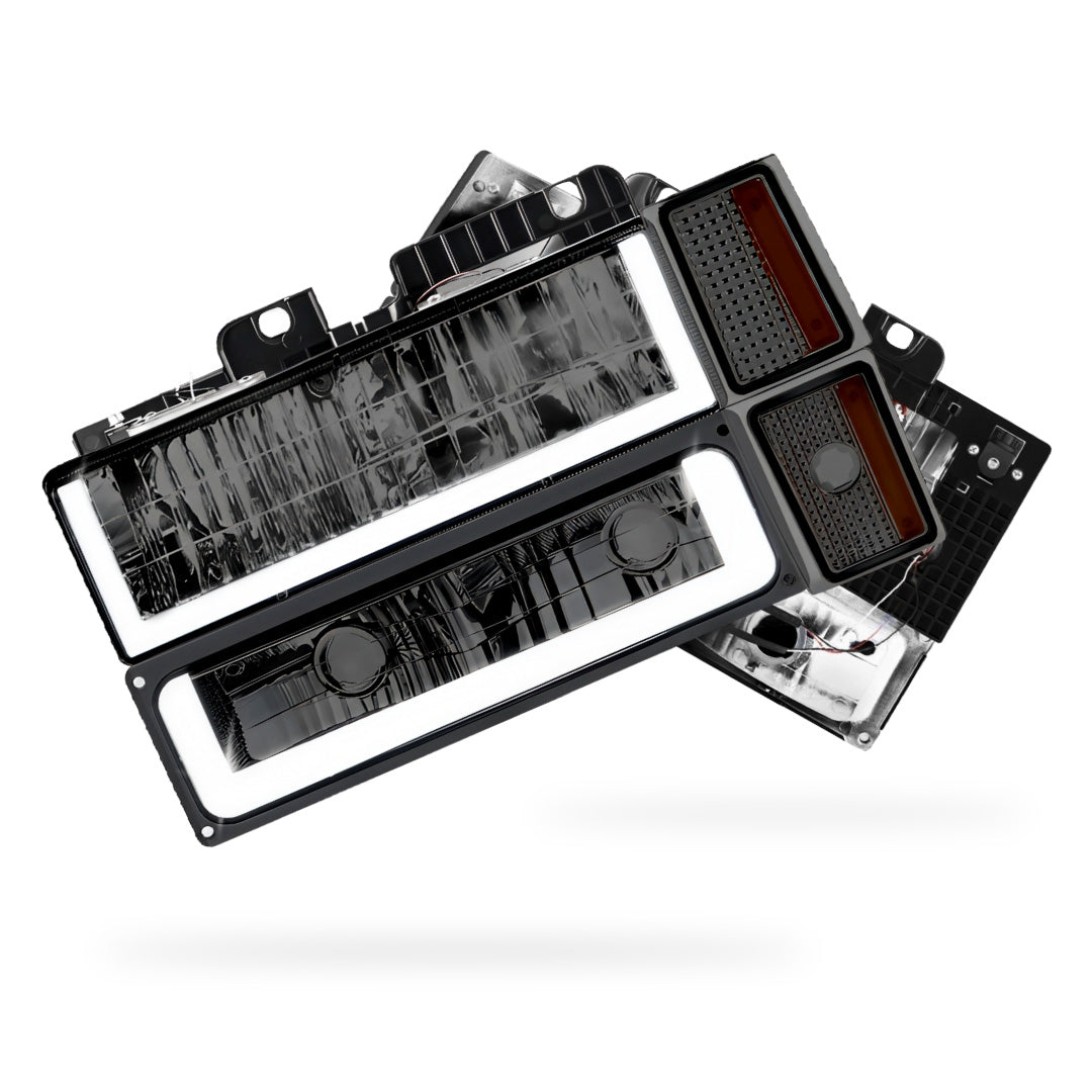 GMC K3500 Cheyenne / Scottsdale / SLE (1994 - 2000) U - LED Bar DRL Headlights LH + RH