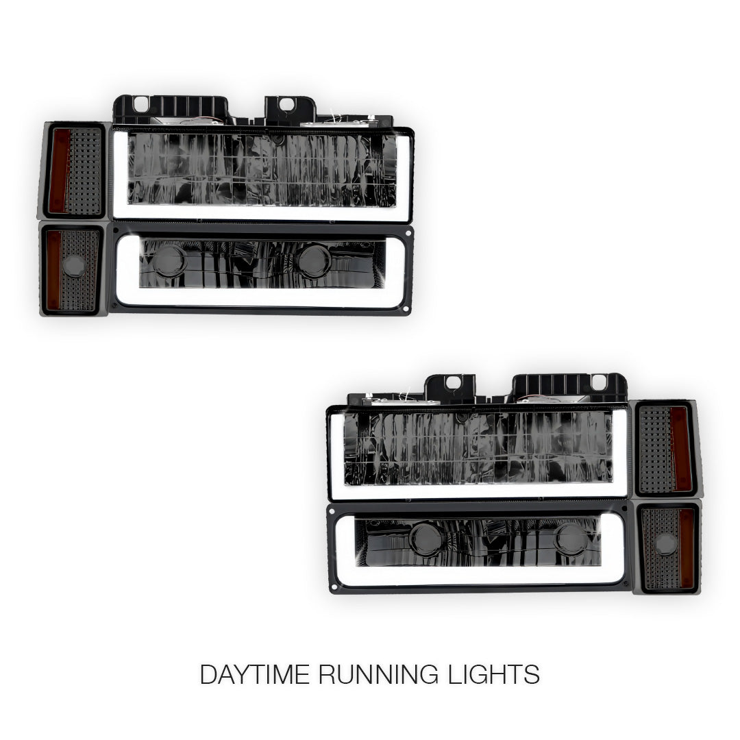 GMC K3500 Cheyenne / Scottsdale / SLE (1994 - 2000) U - LED Bar DRL Headlights LH + RH