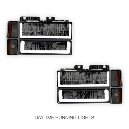 GMC K3500 Cheyenne / Scottsdale / SLE (1994 - 2000) U - LED Bar DRL Headlights LH + RH
